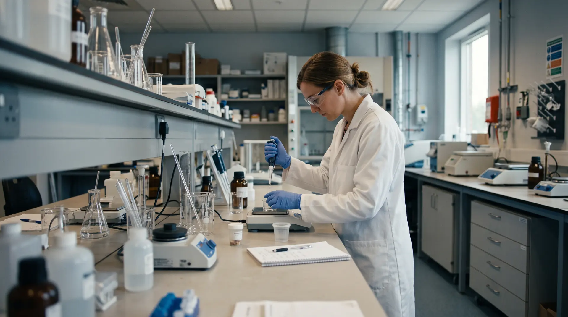 Laboratory concept: technician working with a pipette